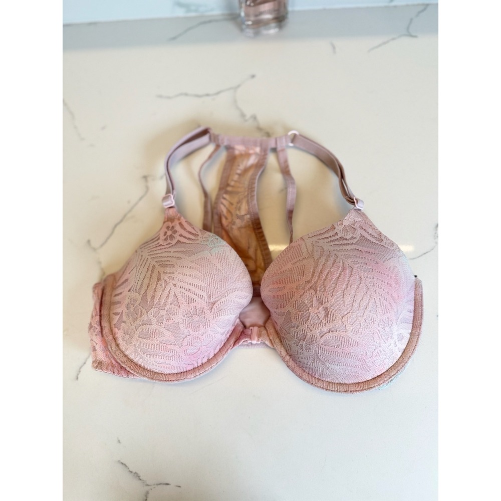 Victoria's Secret PINK Bra 34D Pink Lace Racerback Front Closure Underwire Y2K